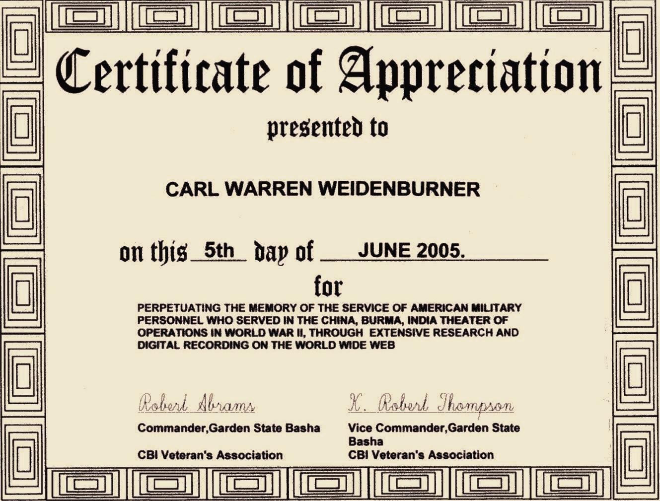  Certificate of Appreciation 
