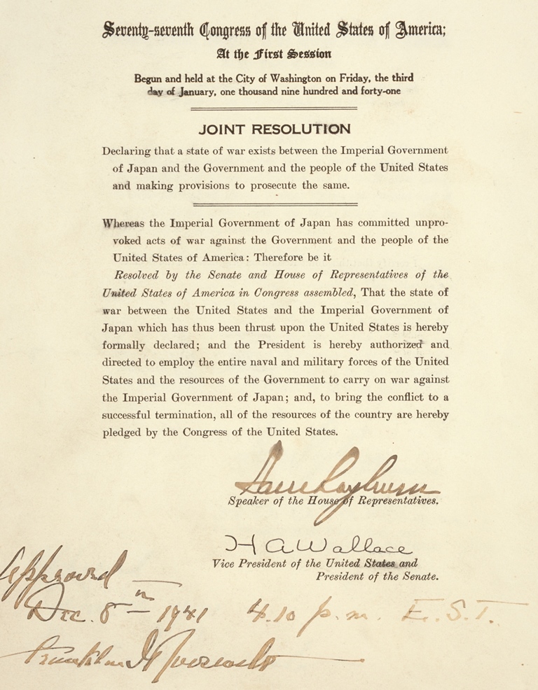  Declaration of Wsr Against Japan 